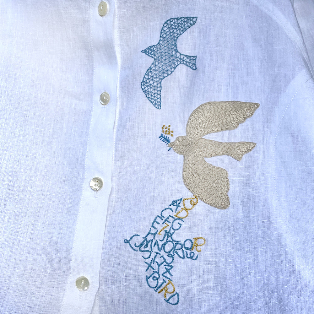 手刺繍リネンブラウス Birds – Zenma