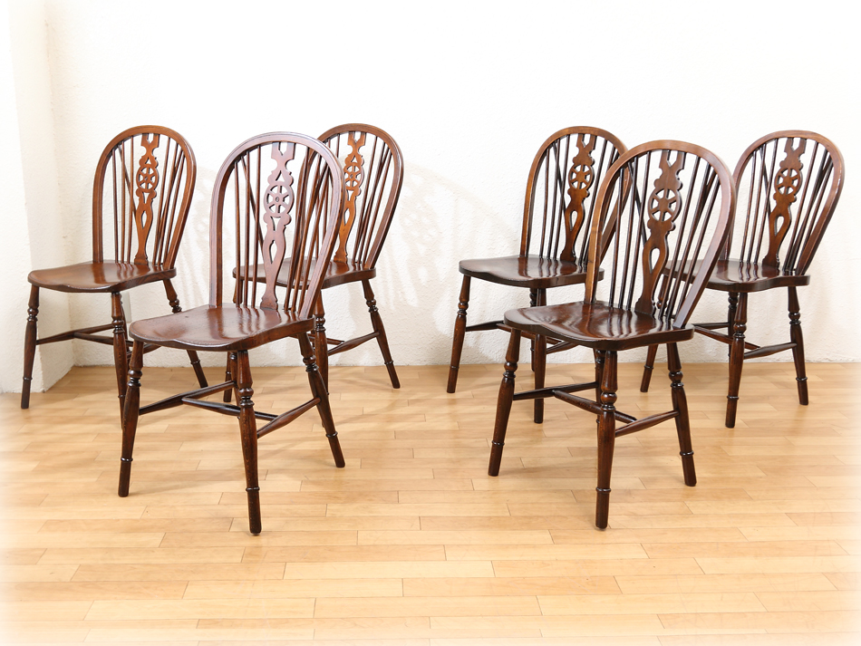 ヴィクトリアンスタイル エルムウィンザー ホイールバックチェア6脚
