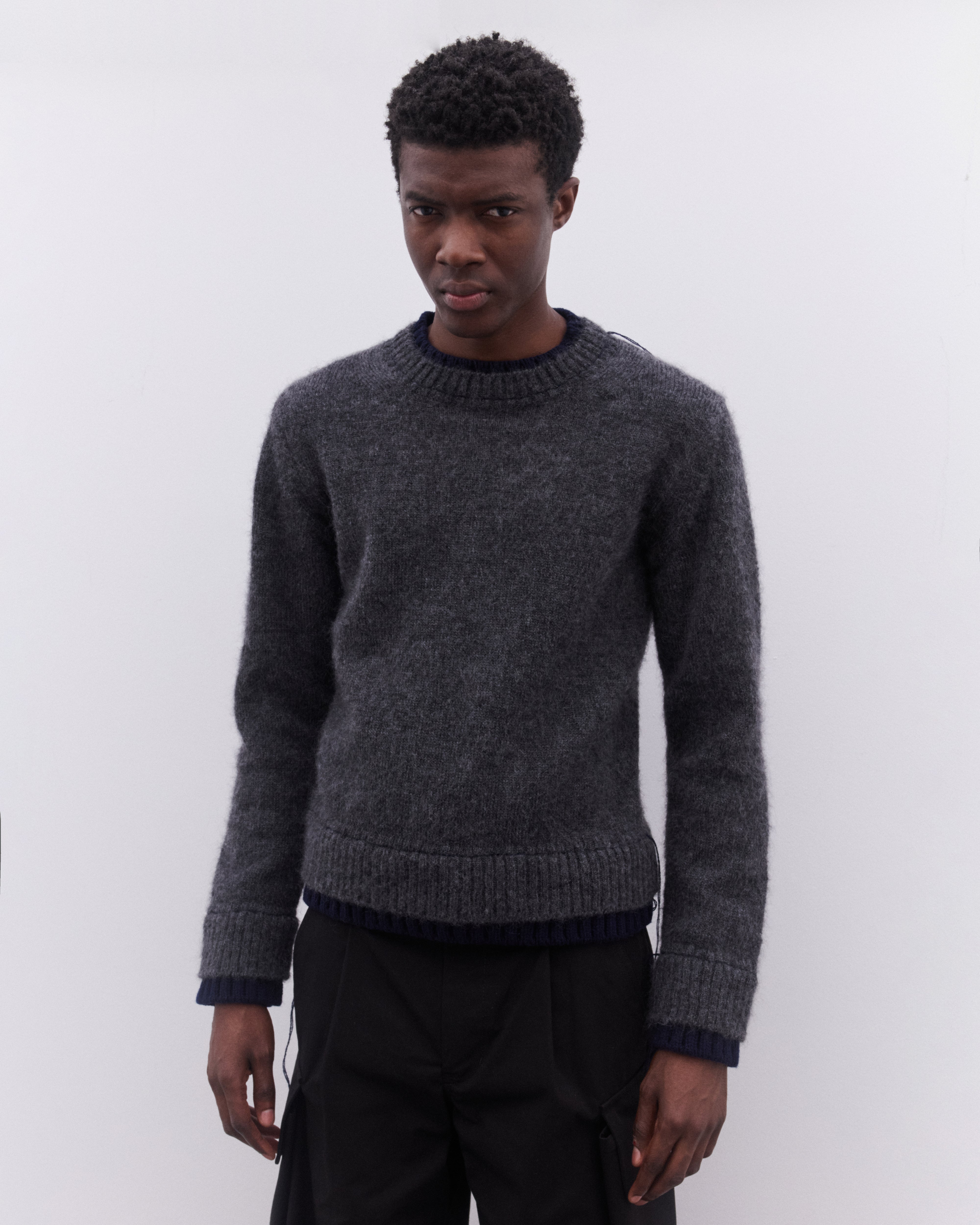 sacai: Men's Wool Knit Pullover (Grey) | DSML E-SHOP