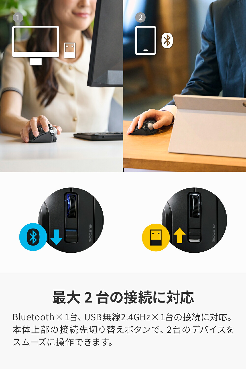 bitra USB無線/Bluetoothトラックボール [5ボタン/親指操作