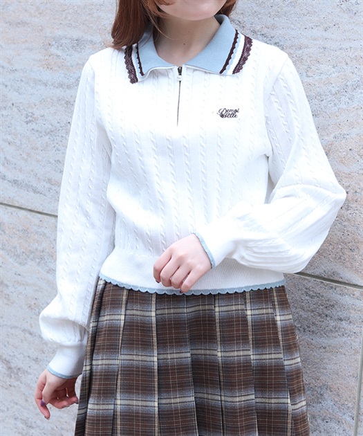 レース×バイカラーニットポロ | axes femme online shop