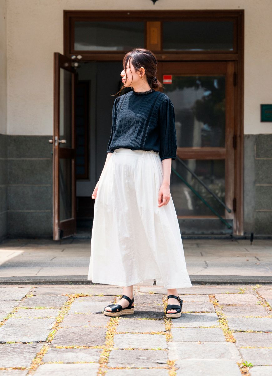 在庫限り】タックギャザーロングスカート（SZストレッチガーゼ）｜ao