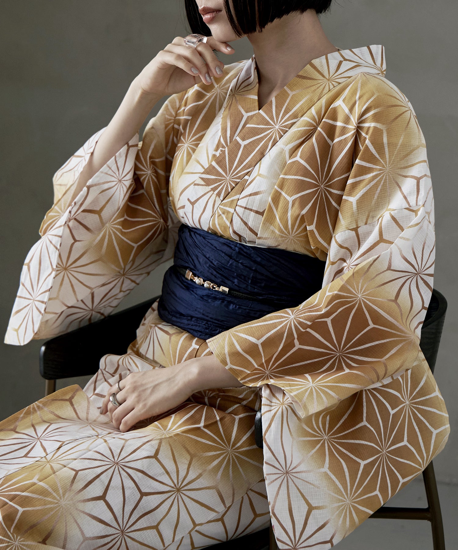 着付けのいらない簡単セパレート綿浴衣＋しわ兵児帯 2点セット 麻の葉