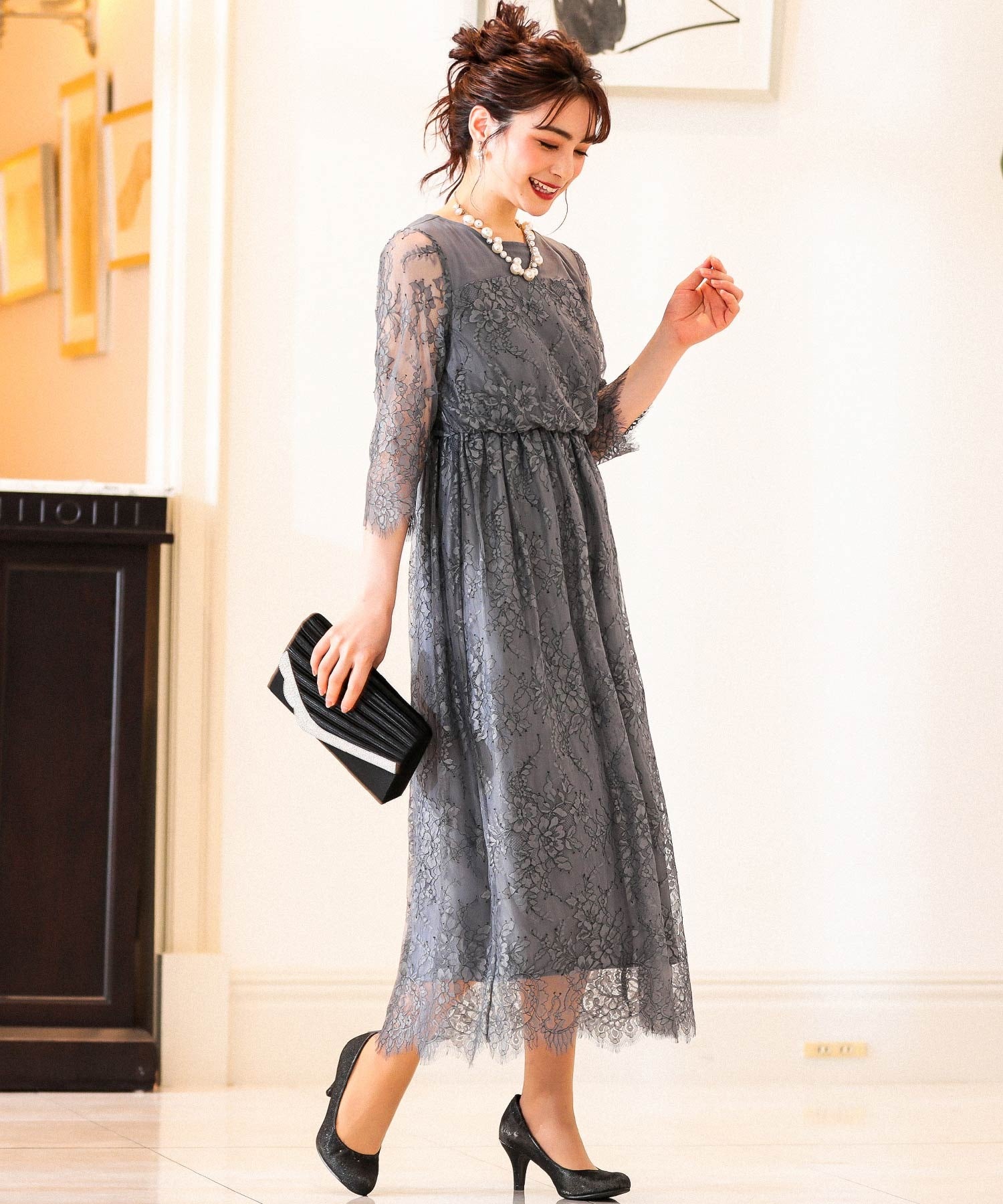 オールレースロング 結婚式ワンピース パーティードレス 成人式 同窓会