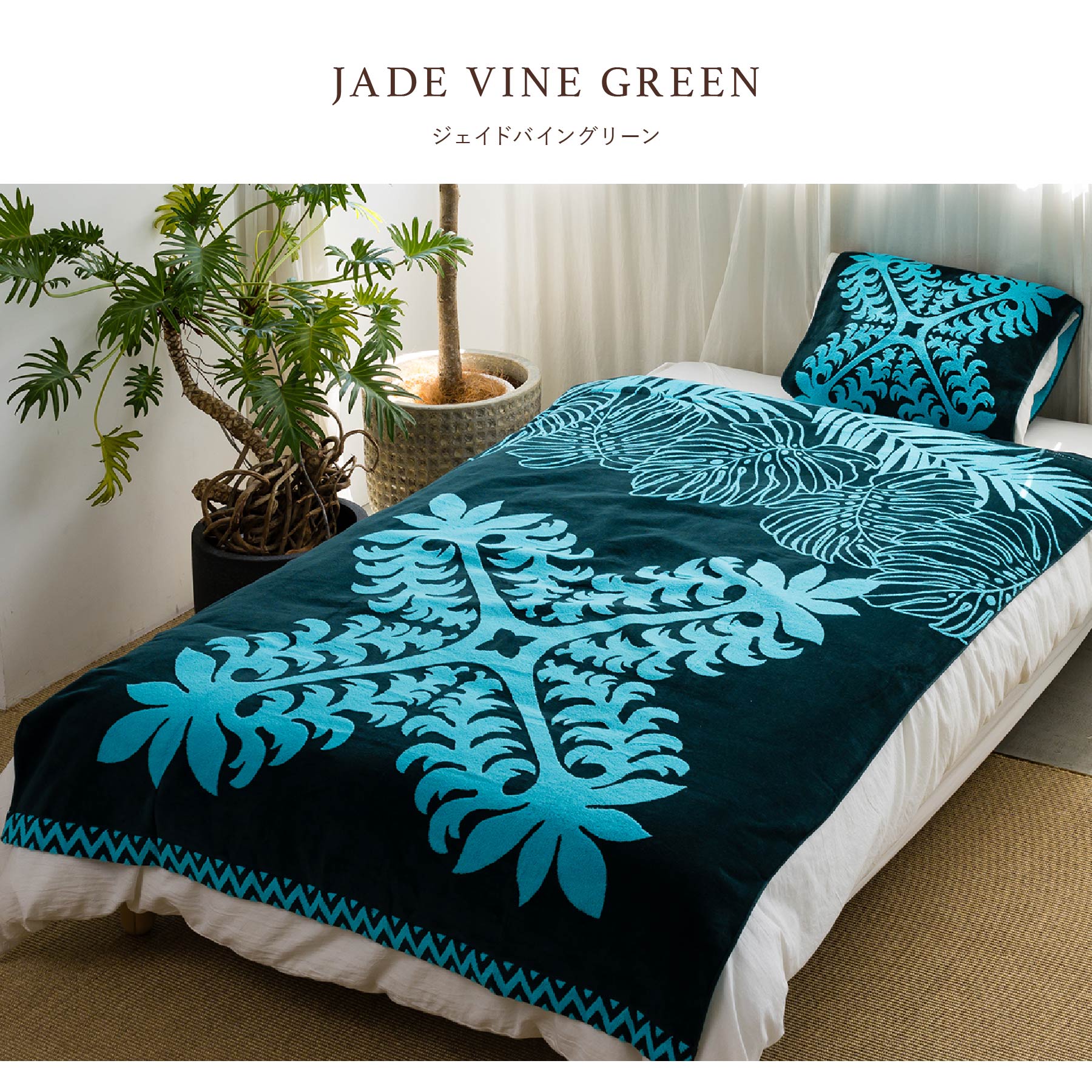 タオルケット ノヘアシリーズ withモンステラ #861e ジェイドバイン