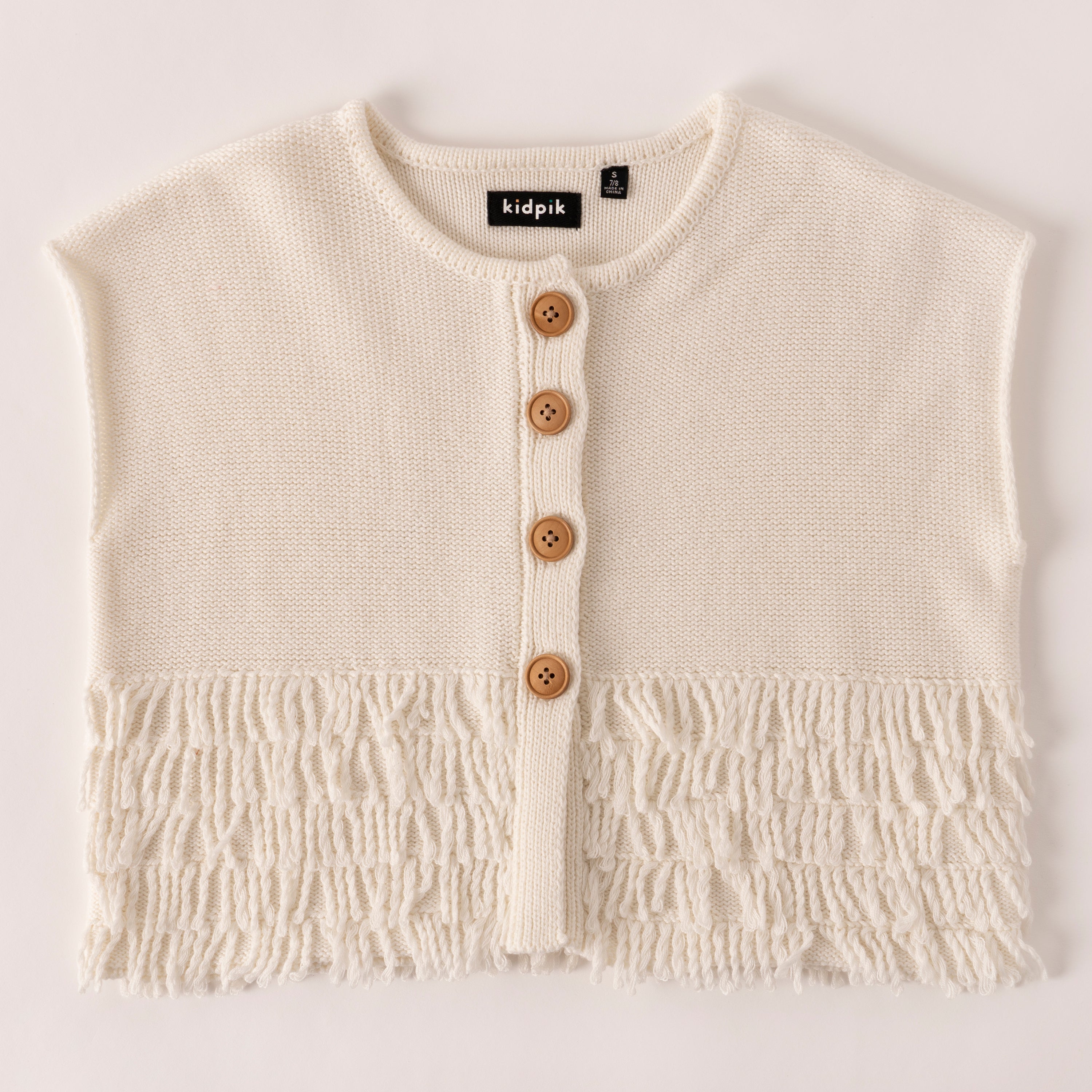 KIDPIK Girls Sleeveless Button Front Fringe Sweater Vest, Size: 12