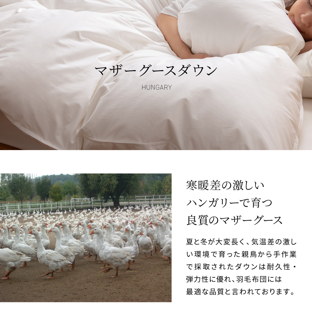 2層本掛けハンガリー産マザーグース93%羽毛布団 - 甲州羽毛ふとん公式通販