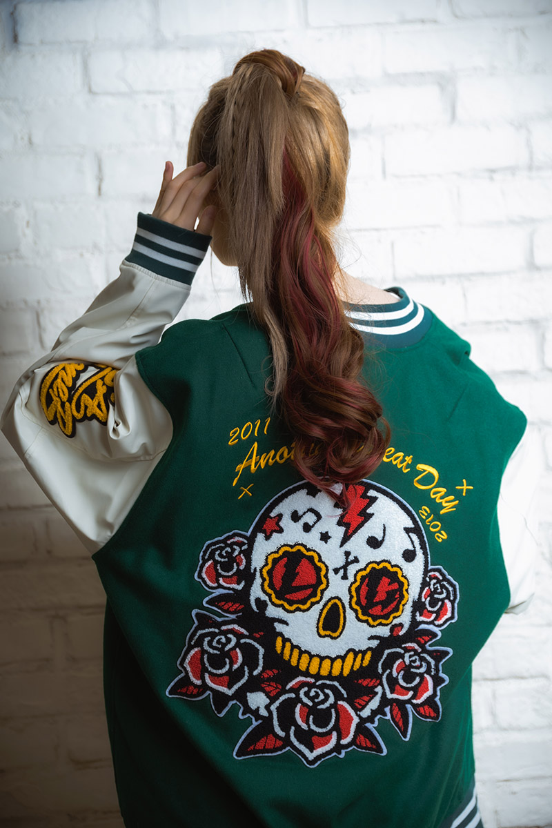 LiSA x GoneR Stadium Jumper Green/Ivory / ロックファッション
