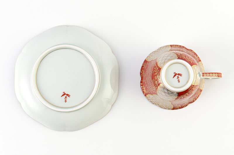 eyeknow74 八郎手赤絵金彩 雲龍牡丹文 皿 三客 D R6039 eyeknow74 八郎