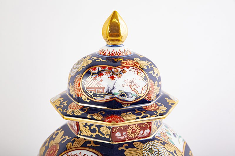 江戸後期 青九谷 特大沈香壷 木箱付 高さ約45㎝ 東Y7-1209☆2Fタルサ