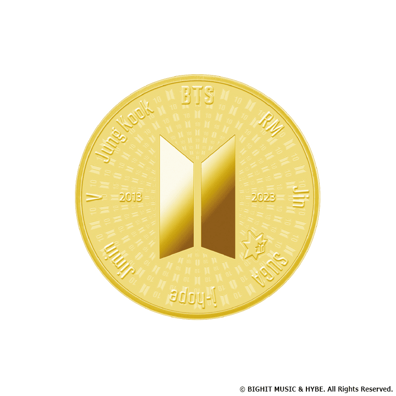 韓国 2023年 BTSデビュー10周年記念 1/2オンス金メダル プルーフ