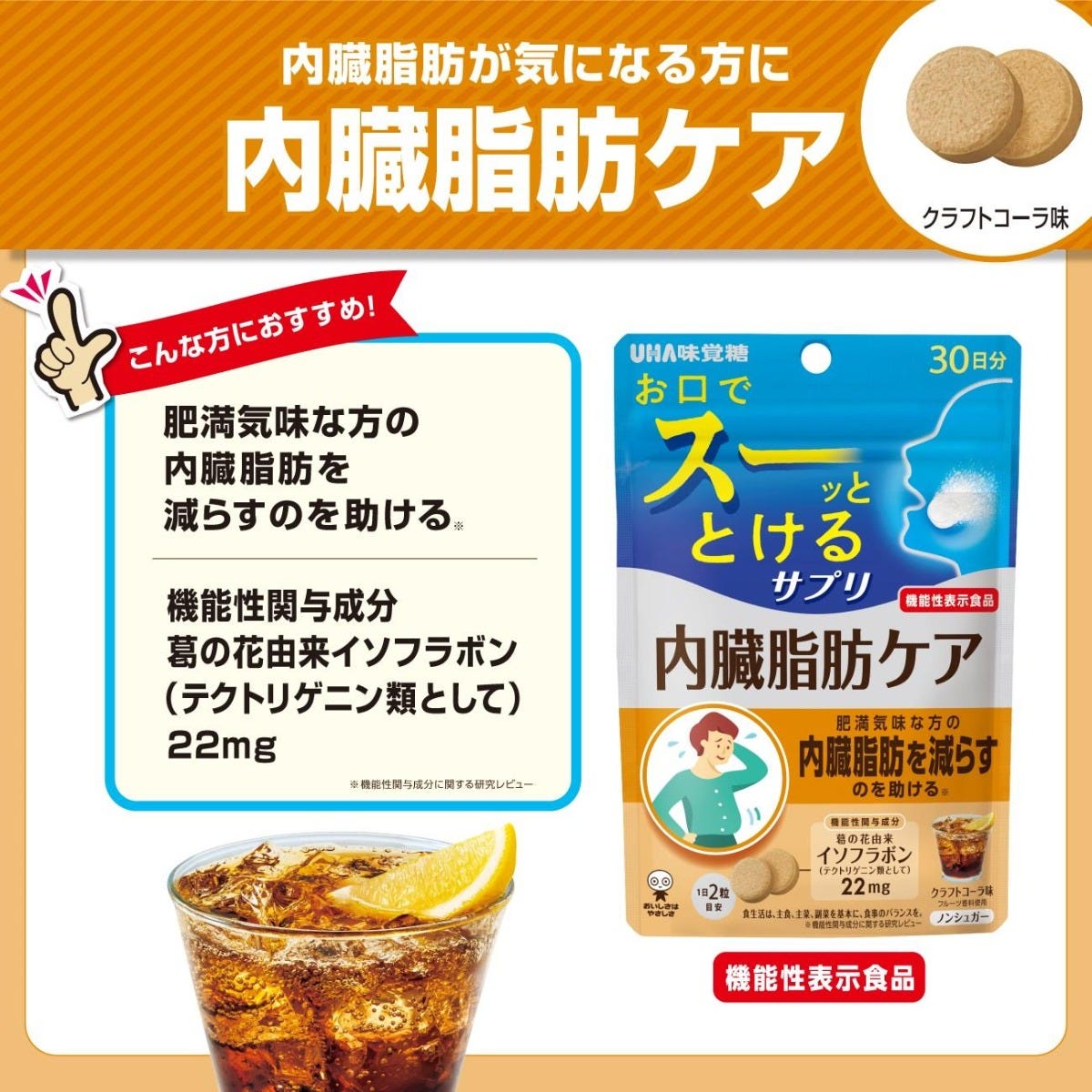 UHA味覚糖 UHA瞬間サプリ 内臓脂肪ケア 30日分 (60粒) 機能性表示食品