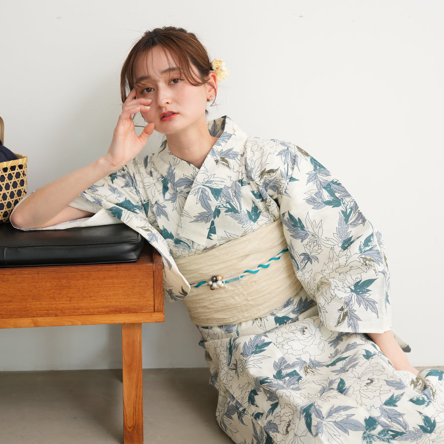 新品♡Dita ディータ♡オトナ浴衣高級浴衣5点セット♡薄鈍色の椿ちらし