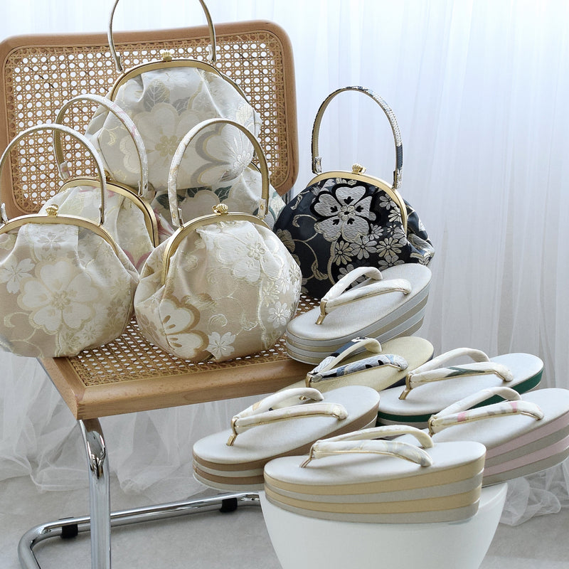 ふくれ織 草履 バッグ セット ホワイト ゴールド フリーサイズ U33-1