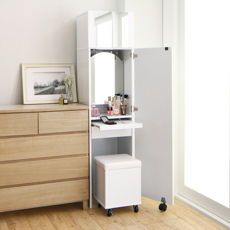 2口コンセント付き 全身ミラーになる すき間ドレッサー スツールセット