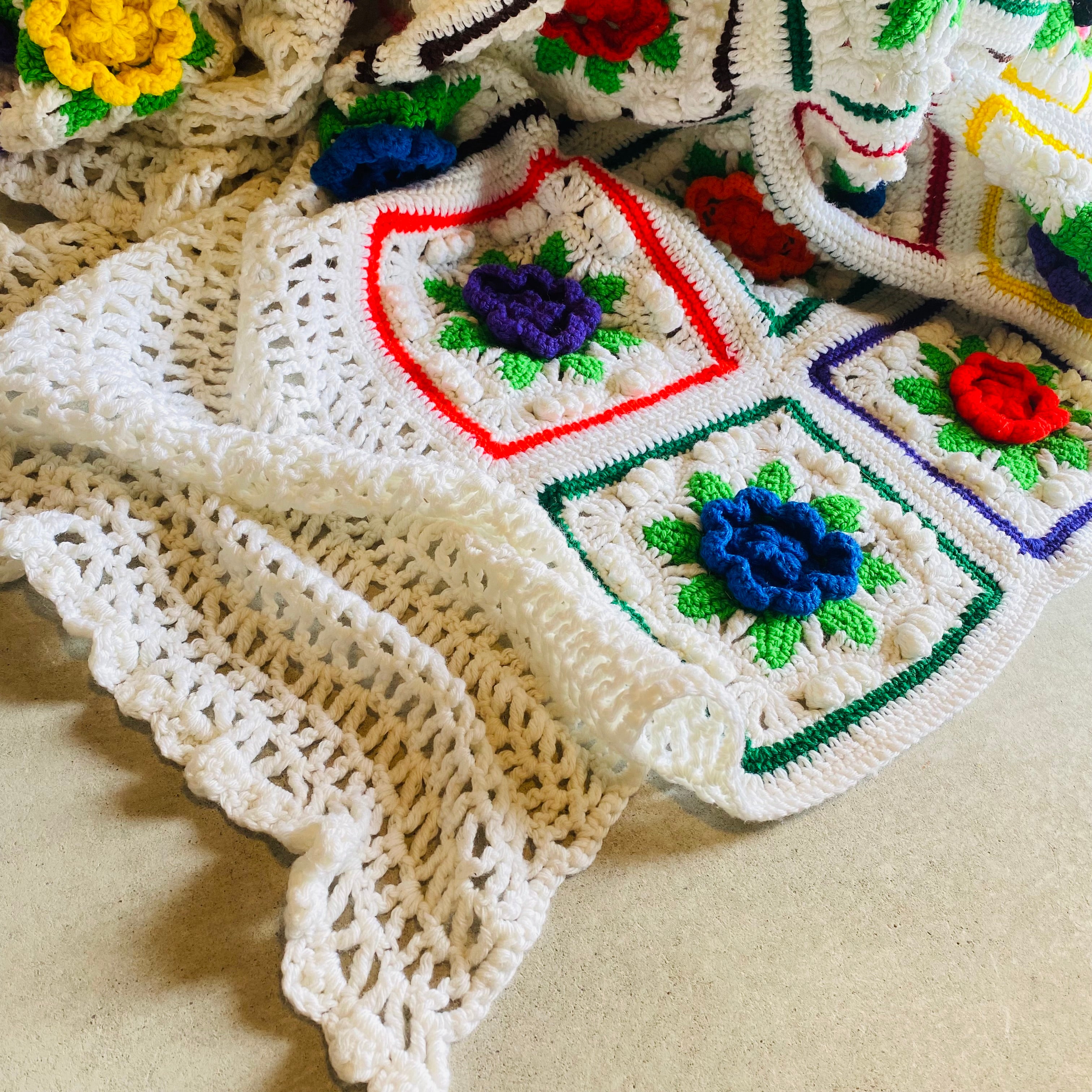 1970s USA vintage】グラニーブランケット クロシェ ビッグサイズ