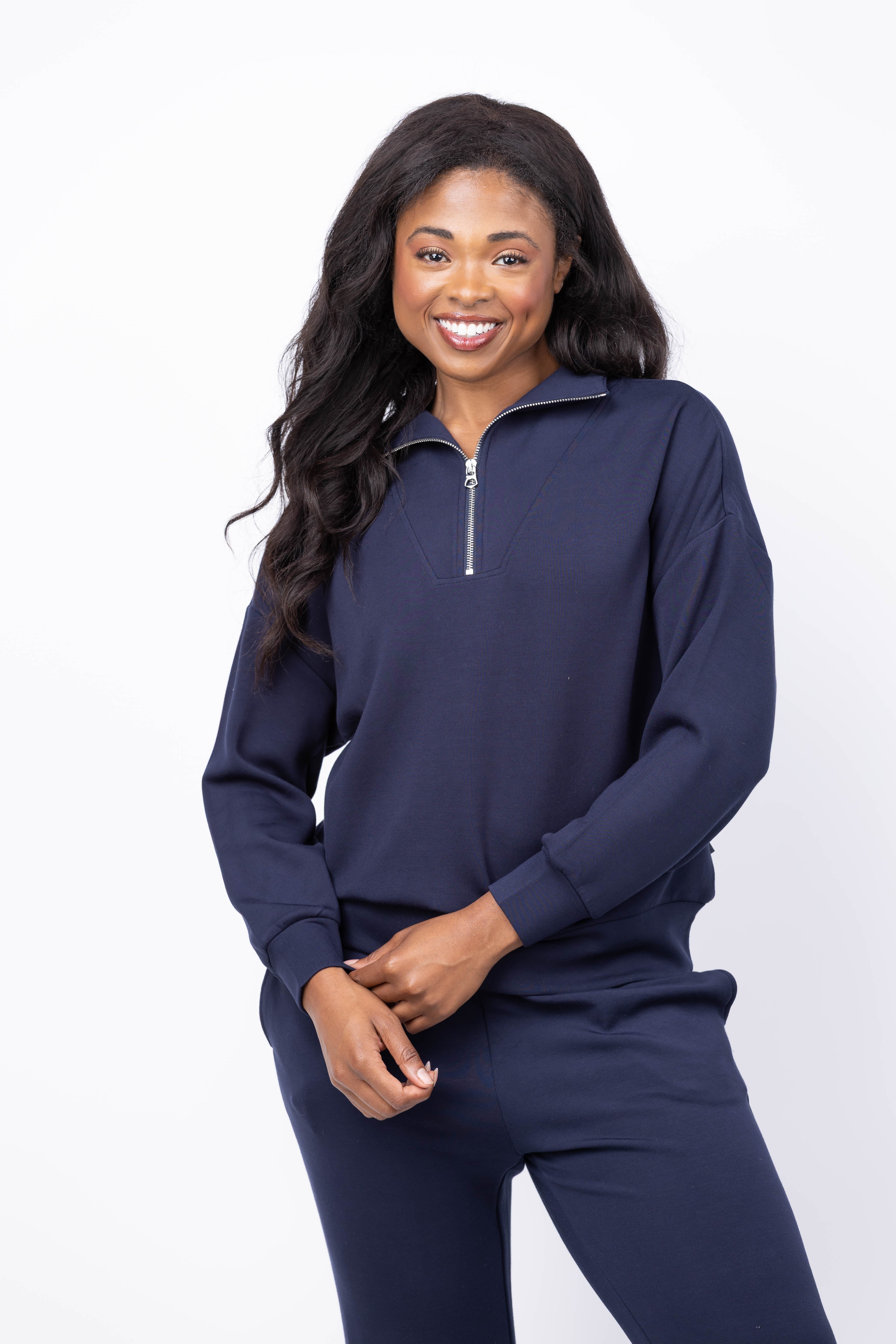 Varley Hawley Half Zip Sweat in Navy