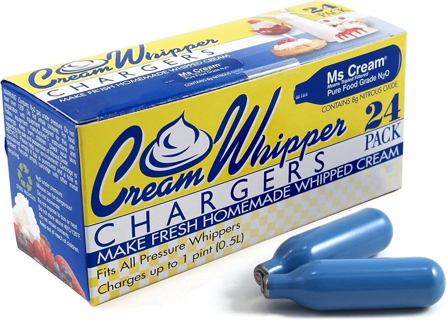 Ms Cream 8g Food Grade Nitrous Oxide Charger 99.5% Pure Triple