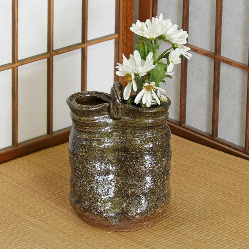 信楽焼 一輪挿し コゲ ビードロ 手付 小さい 花瓶 陶器 おしゃれ 花入