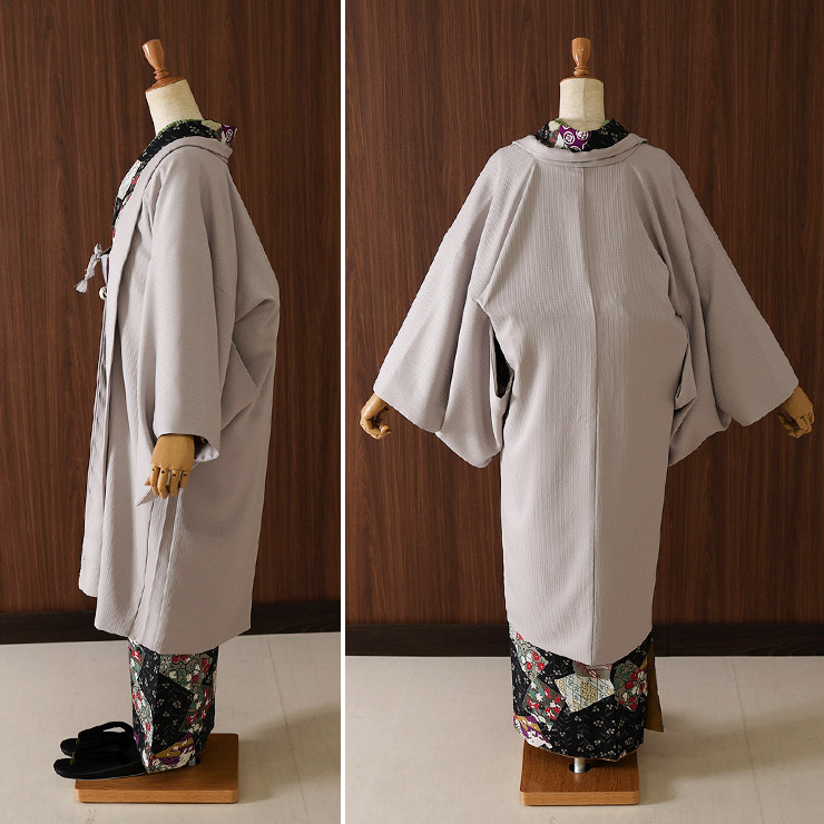 東レ素材 日本製 洗える 袷 色無地 長羽織 絹鼠色 灰色 グレー 格子