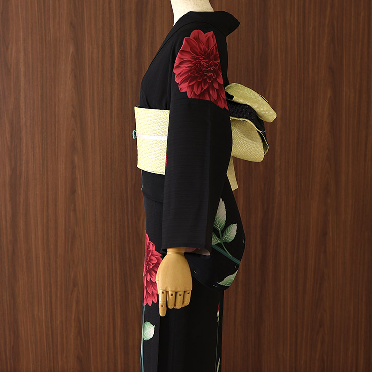 洗える 浴衣 ] ダリア（黒×赤 105-337-151-88）ゆかた バチ衿 セオα