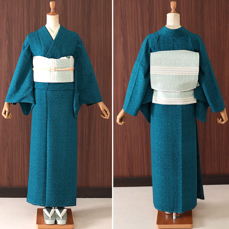 洗える 着物] 小紋 着物 袷 蔦 ターコイズ ブルー JMA-51 無地感 色