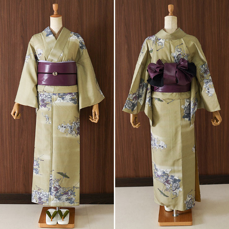 撫松庵 洗える着物 仕立て上がり 袷 きもの 日本製 「百鬼夜行 怪」103