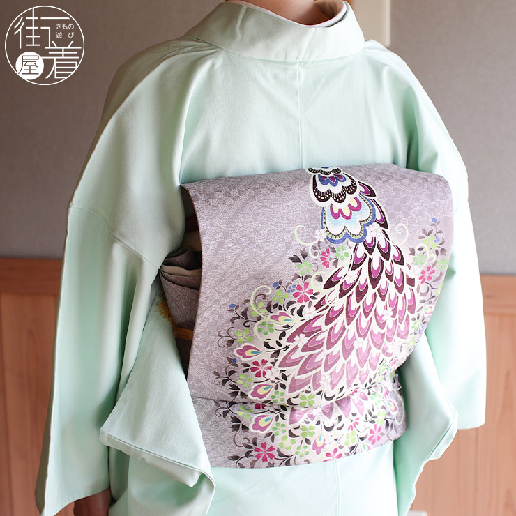 召しませ花 名古屋帯 染め 京袋帯 ピーコック 藤色 日本製 正絹 なごや