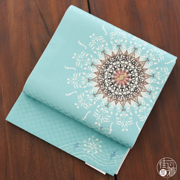 正絹 名古屋帯] 召しませ花 一重太鼓 京袋帯 バレリーヌ (ターコイズ