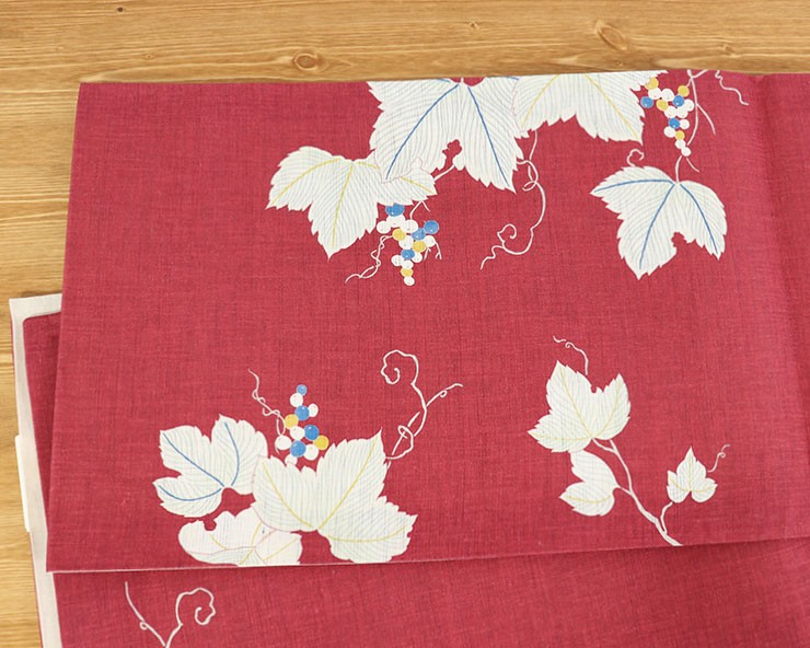 夏帯 ] 麻 京袋帯 「葡萄 (ワイン色)」 日本製 ぶどう 蔓 カラフル