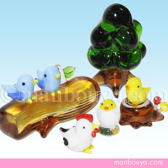 小鳥 雑貨 ミニチュア ガラス細工 セット ひよこちゃんのお誕生日