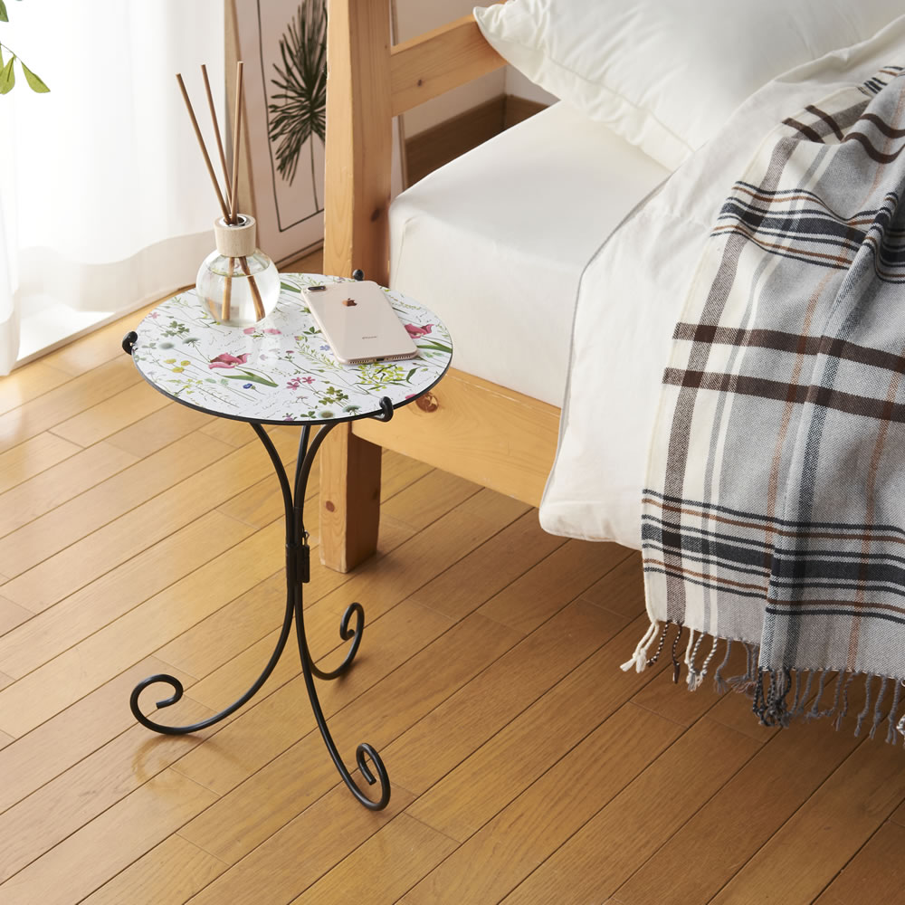 サイドテーブル アンティーク調 ソファー ベッド 花柄 木目 両面