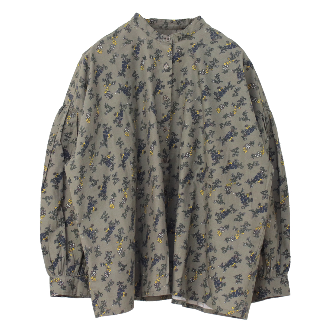 SOIL（ソイル） ポプリンフラワープリントバンドカラーギャザーシャツ