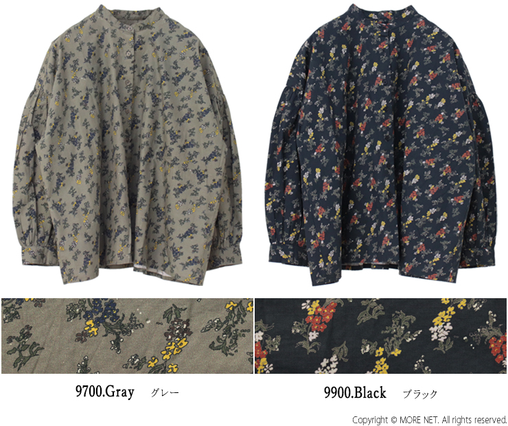 SOIL（ソイル） ポプリンフラワープリントバンドカラーギャザーシャツ