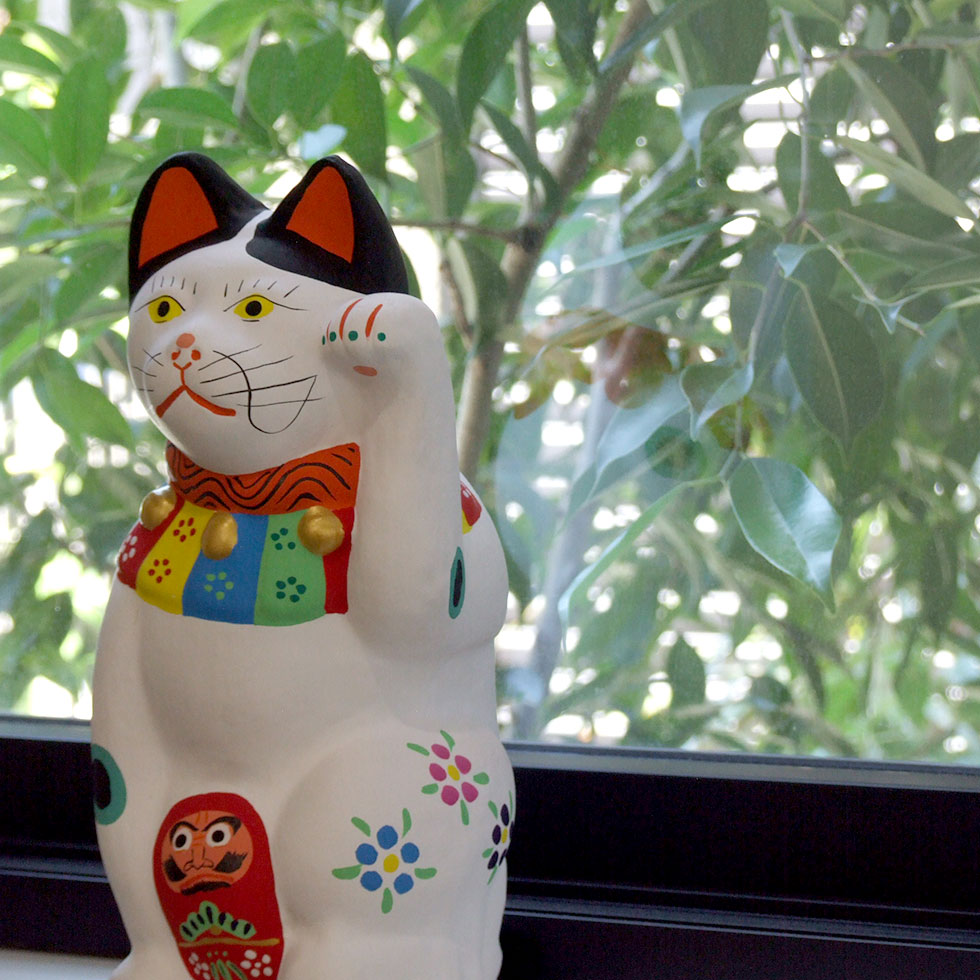 郷土玩具 民藝 福島県 工房千想 招き猫福鈴 特大 白 縁起物 置物 開運