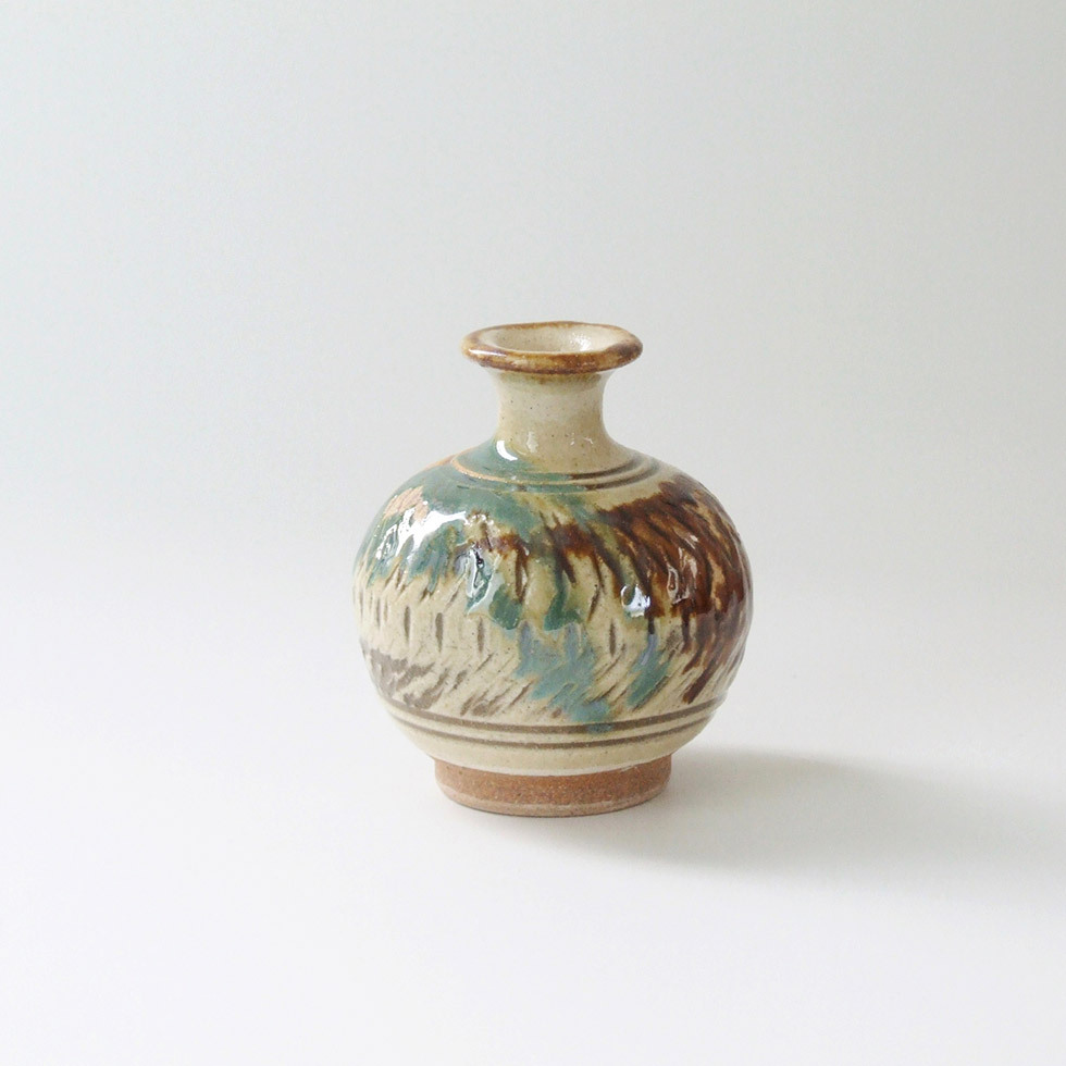 やちむん 民藝 読谷山焼 北窯 松田共司油壺 中 飛鉋に緑 : おまめ