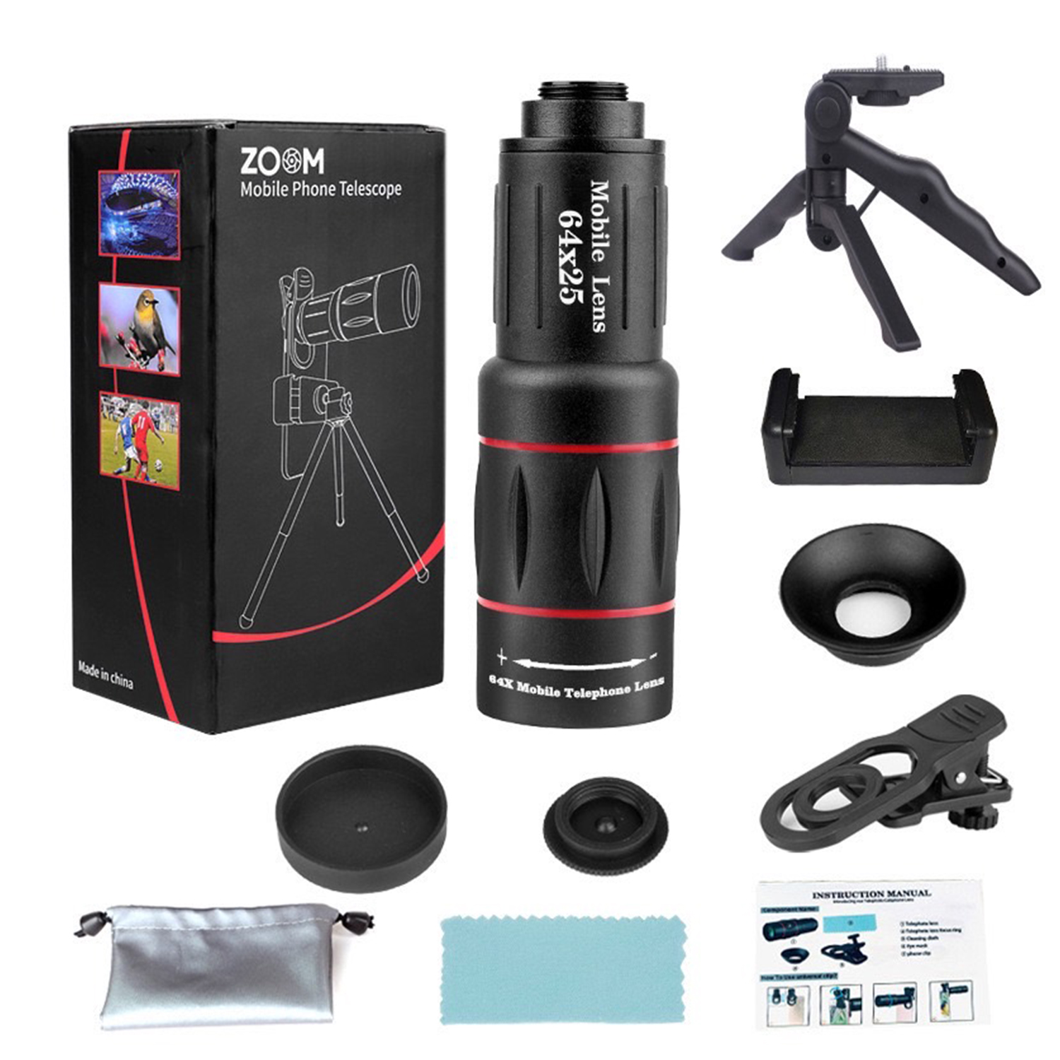 スマホ用カメラレンズ スマホ 拡大レンズ 望遠レンズ 64倍 モバイル