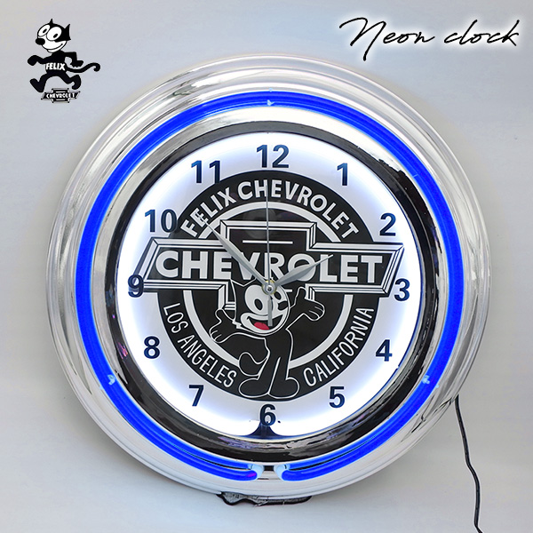 時計 壁掛け ネオンクロック フィリックス シボレー ホワイト レッド