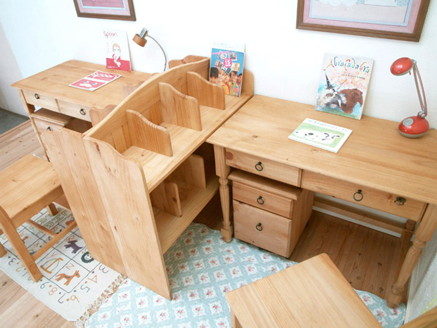 兄弟姉妹用 カントリー学習机 ツインデスク 天然木 オイル仕上げ