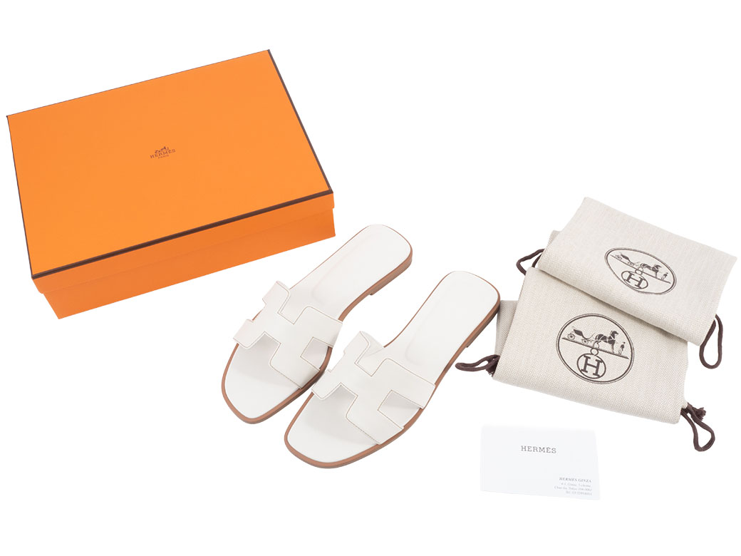 HERMES（エルメス） サンダル オラン 靴 H021056Z ボックスカーフ 白