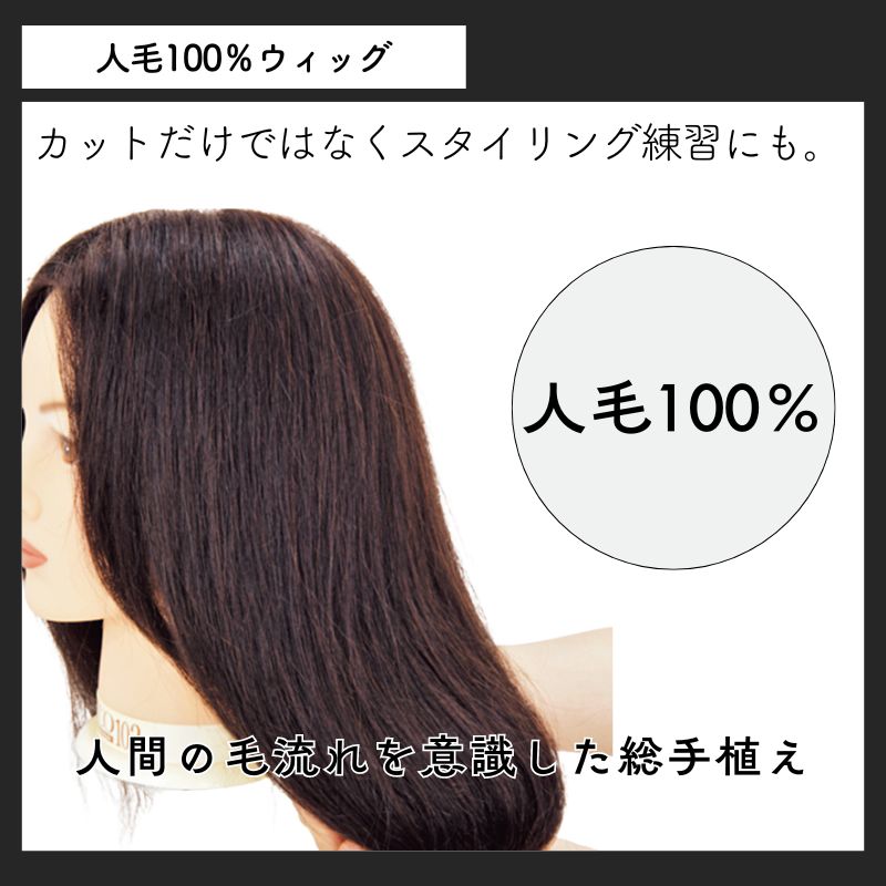美容師 カットウィッグ スピロ102 レッスンマネキン 人毛100％ 黒髪