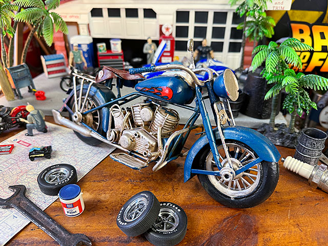 ハーレー ブリキオブジェ （フレイムスパターン/ブルー） バイク