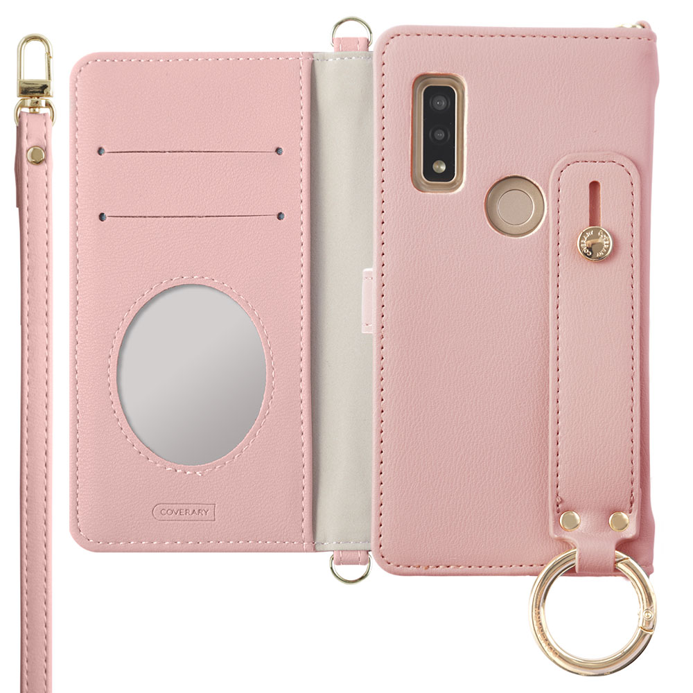 AQUOS wish wish4 ケース 手帳型 ショルダー ハンドベルト ミラー