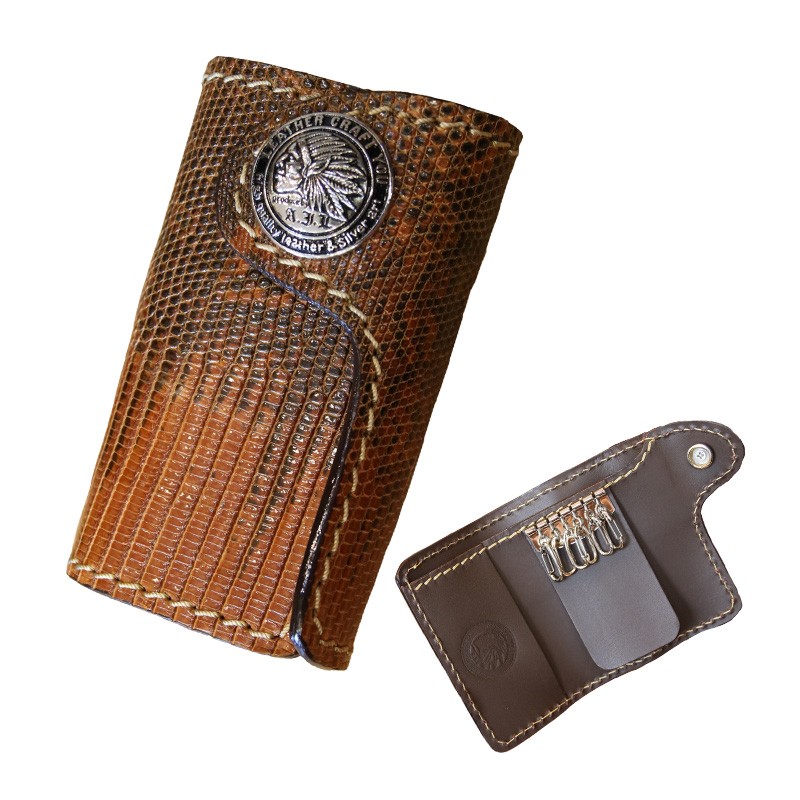 レザークラフト優 キーケース/キーホルダー/リザード×サドルレザー