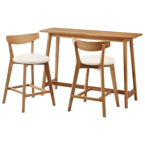 ハイテーブル 3点セット 幅120cm テーブル チェア 2脚 2人 木製 木目調