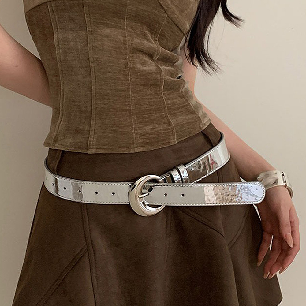 ベルト レディース ユニセックス おしゃれ バックル シルバー 細 細身
