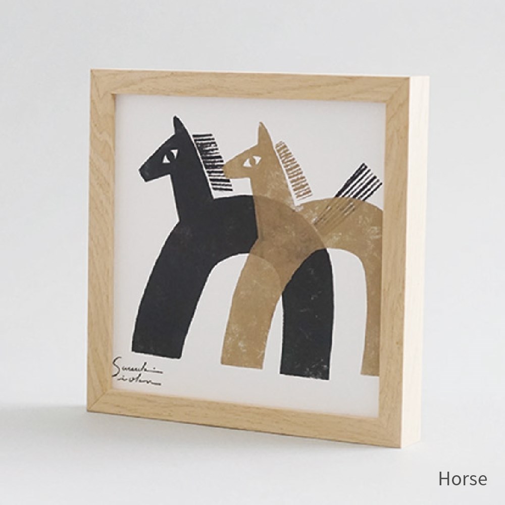Horse イオクサツキ アートフレーム M 馬 ブラック ゴールド 22cm