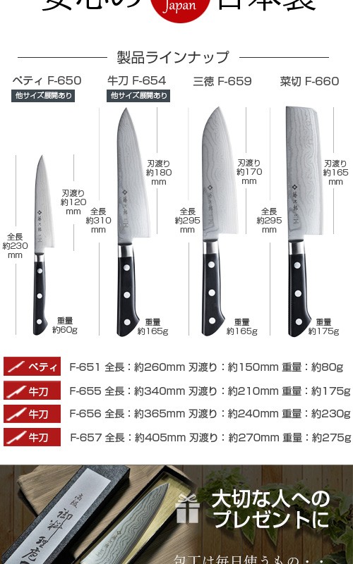 藤次郎 包丁 三徳 V金10号 CLASSICダマスカス 37層ダマスカス鋼 霞流し