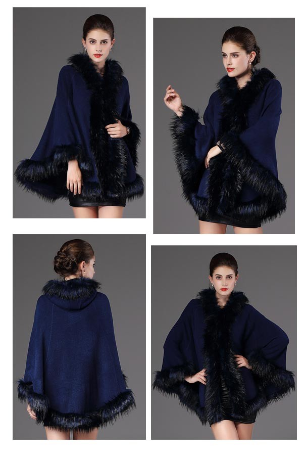 ケープショールコート カシミヤ フード付き フェイクファー ポンチョ