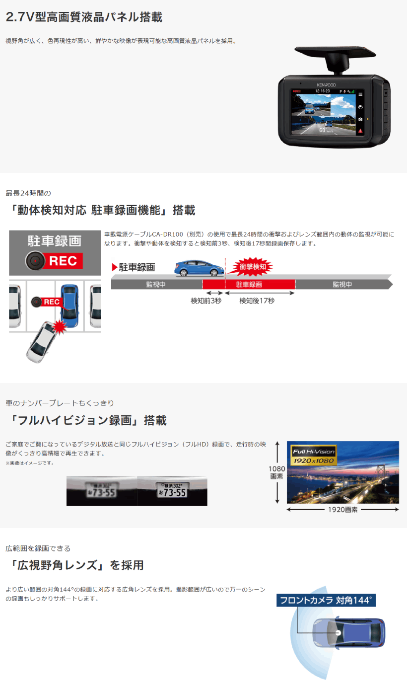 ケンウッド DRV-R30S ドライブレコーダー 1カメラ 駐車監視録画対応